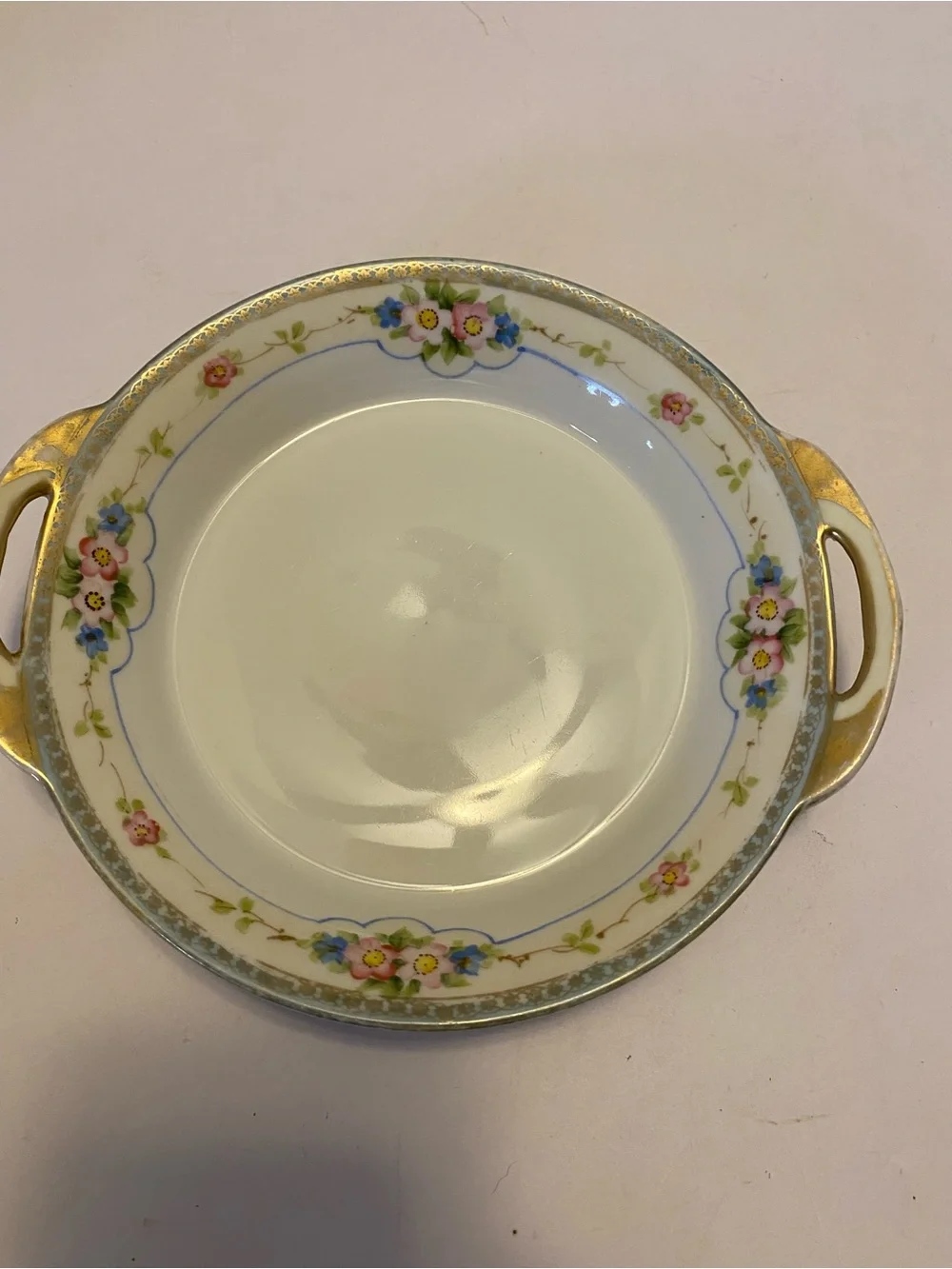 Nippon Porcelain Two Handle Salt/Teabag Dish-Hand Painted/Raised Gold Trim